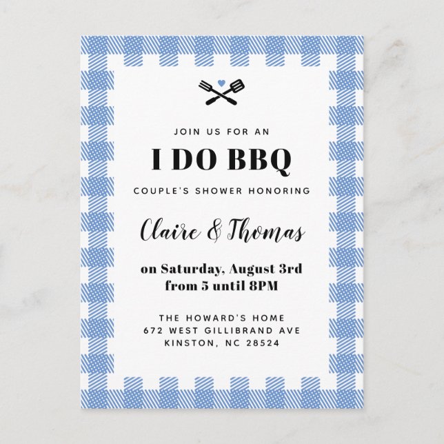 Carte Postale Français Bleu Pique-Nique Tissu Plaid I Do BBQ Inv (Devant)