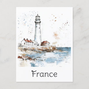 Carte Postale France Phare Côte Aquarelle Voyage Français