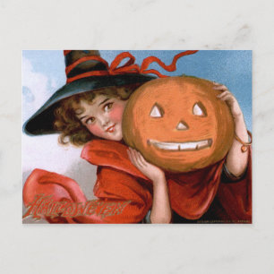 Carte Postale Frances Brundage : Sorcière avec Jack O'Lantern