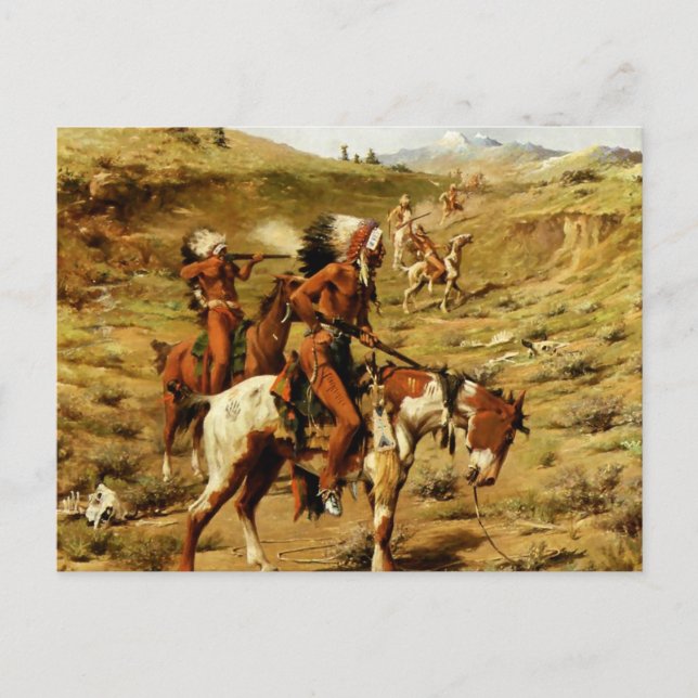 Carte Postale Frank Tenney Johnson Art Occidental "The War Party (Devant)
