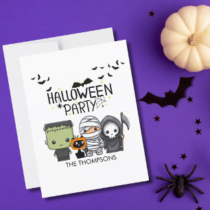 Carte Postale Frankenstein Momie Faucheuse Chat Mignon Halloween