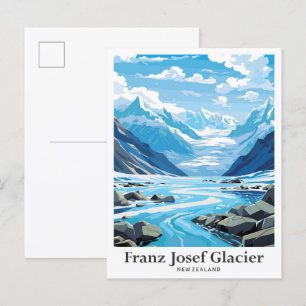 Carte Postale Franz Josef Glacier NZ Vintage voyage Illustration