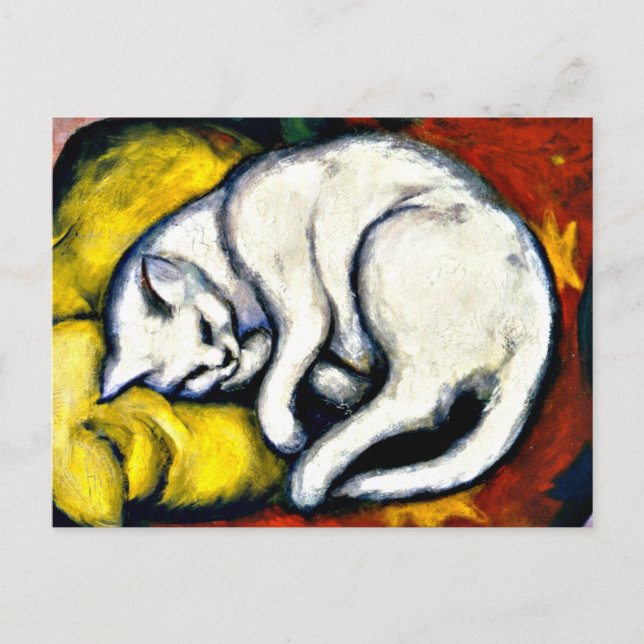 Carte Postale Franz Marc - Chat Blanc. Franz Marc 1912 peinture. (Devant)