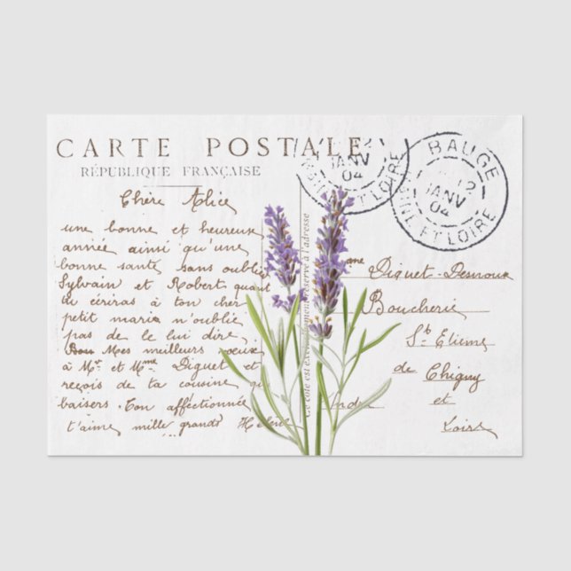 Carte Postale Französisch Drehbuch Lavender Blume  Seidenpapier (Vorderseite)