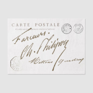 Carte Postale Französische Signatur Postmark Vinta Seidenpapier