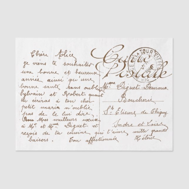 Carte Postale Französisches Script Vintag Decoupag Seidenpapier (Vorderseite)