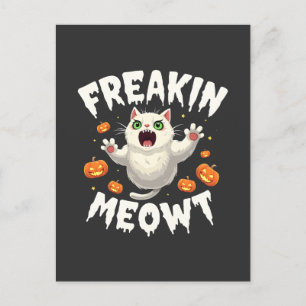 Carte Postale Freakin Meowt Éffrayant Halloween Pastel Cat Ghost