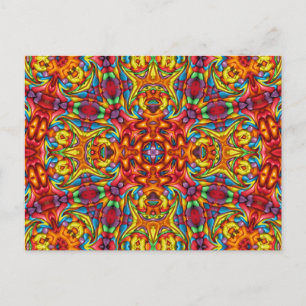 Carte Postale Freaky Tiki Rouge Vintage fractal Kaleidoscope