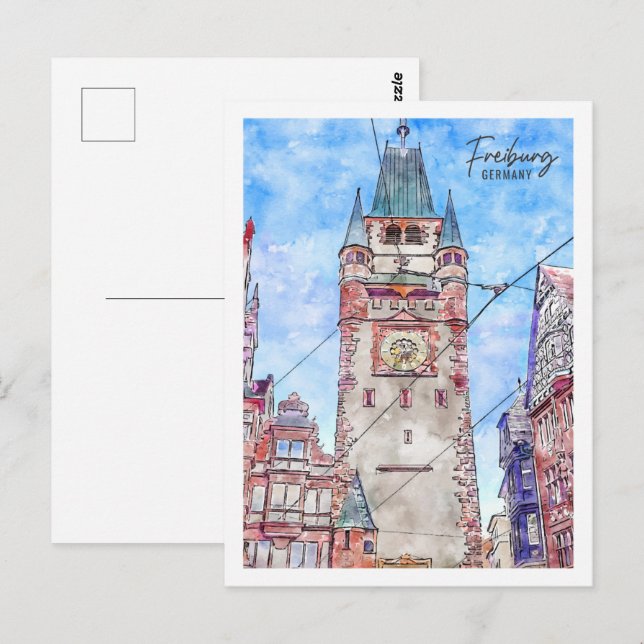 Carte Postale Freiburg Allemagne Travel Place Aquarelle (Devant / Derrière)