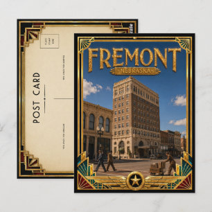 Carte Postale Fremont Nebraska Art Déco vintage de l'âge d'or