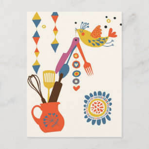 Carte Postale French Country Kitchen - Ustensiles sur floral.