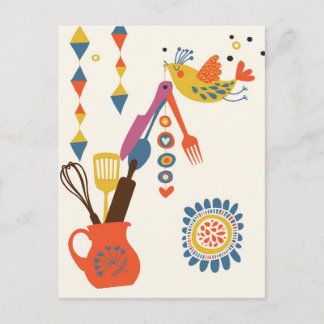 Carte Postale French Country Kitchen - Ustensiles sur floral.