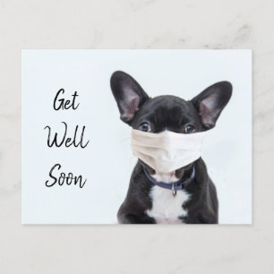 Carte Postale Frenchie au masque guérissez vite