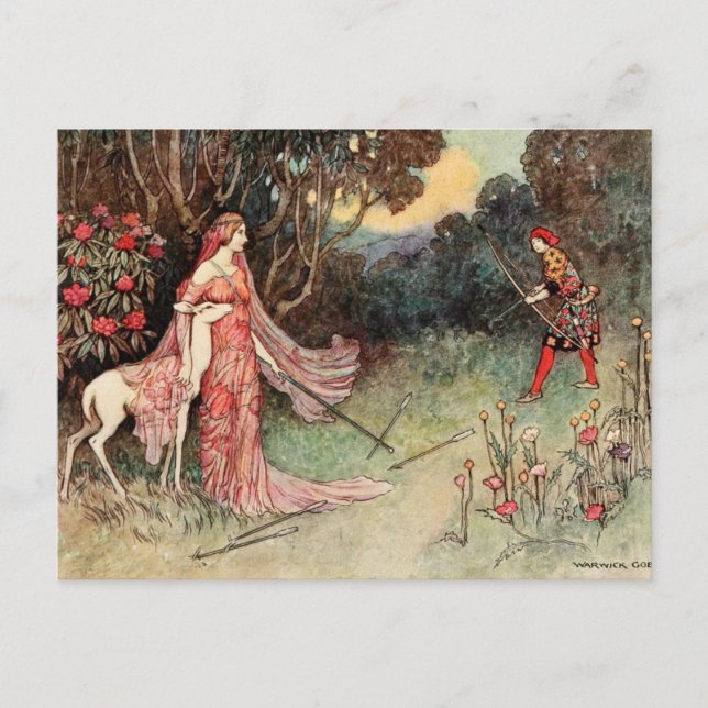 Carte Postale Frère et soeur Grimm - Conte de fées Warwick Goble (Devant)