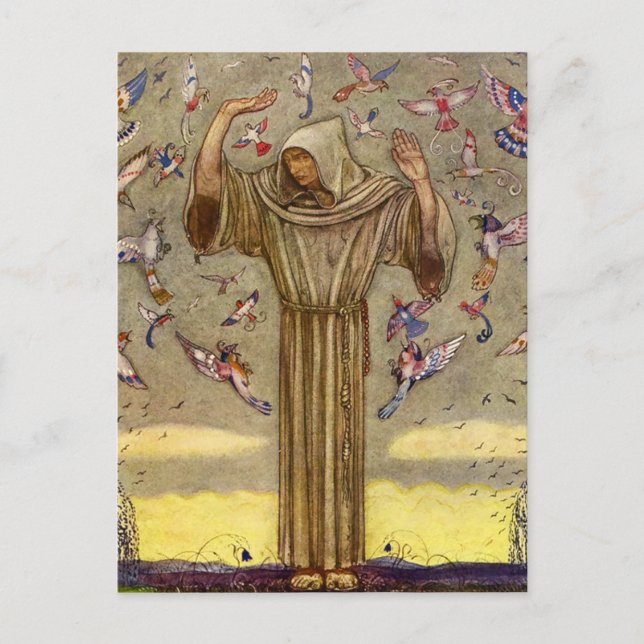 Carte Postale "Frère Martin et les oiseaux" par John Bauer (Devant)