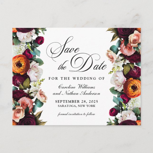 Carte Postale Fresh Fall Romantic Floral Wedding Enregistrer la  (Devant)