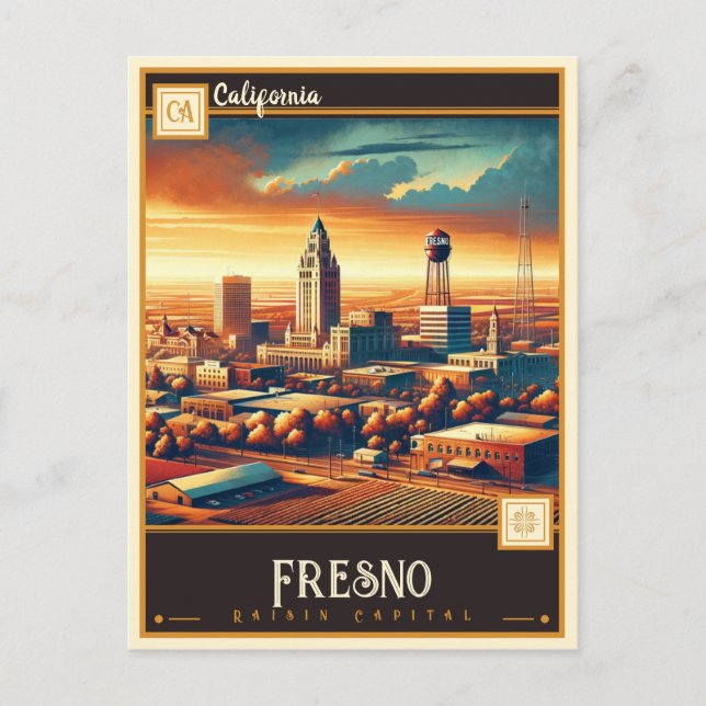 Carte Postale Fresno, Californie | VINTAGE (Devant)