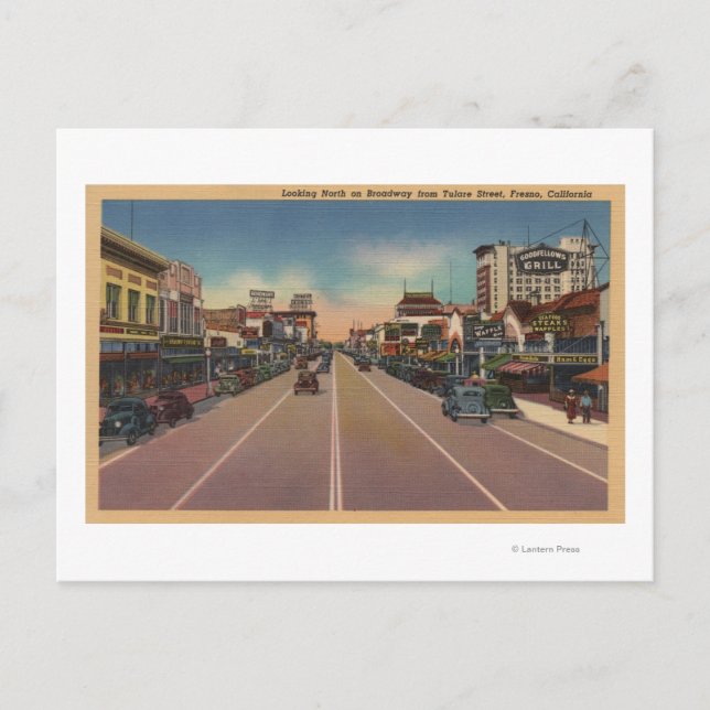 Carte Postale Fresno, vue de CA - nord sur Broadway (Devant)