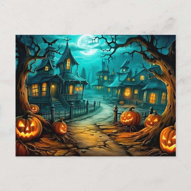 Carte Postale Fried Halloween Haunted House après minuit (Devant)