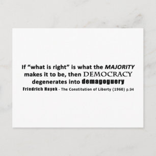 Carte Postale Friedrich Hayek cite Démocratie et démagogie