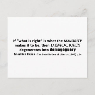 Carte Postale Friedrich Hayek cite Démocratie et démagogie