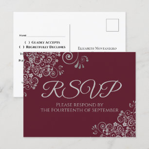 Carte Postale Frills Argent Elégant Mariage Bourgogne RSVP