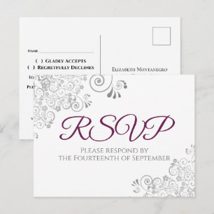 Carte Postale Frills Argent Simple Elegant Cassis Wedding RSVP