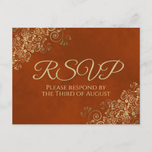Carte Postale Frills or élégant sur rouille Orange mariage RSVP