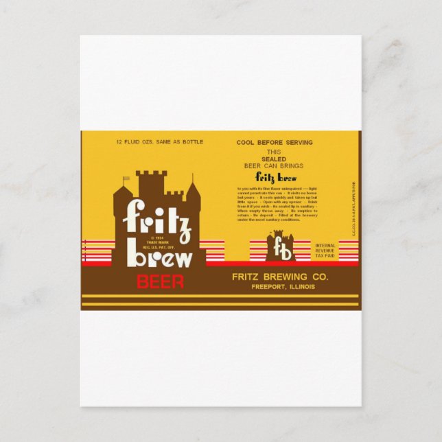 CARTE POSTALE FRITZ BREW CONE TOP BIÈRE PEUT CONCEVOIR FREEPORT  (Devant)