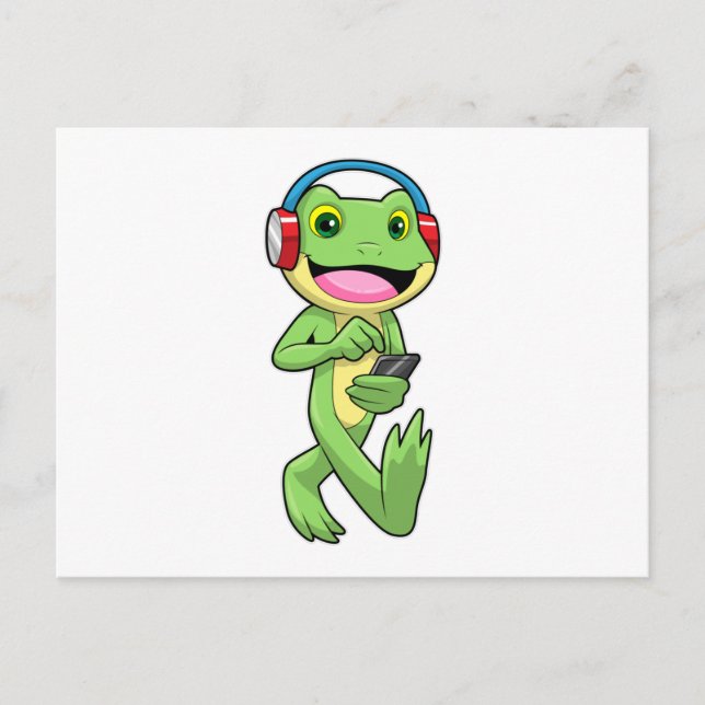 Carte Postale Frog à la musique avec casque (Devant)