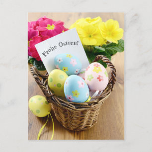 Carte Postale Frohe Ostern Postkarte mit Primel und Ostéréi