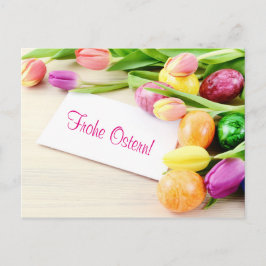Carte Postale Frohe Ostern Postkarte mit Tulpen und Ostéréier