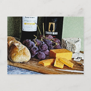 Carte Postale Fromage de pain de vin et raisins Vie morte