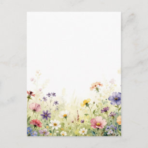 Carte Postale Frontière florale pastel de prairie de fleurs sauv