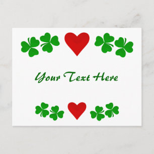 Carte Postale Frontière Shamrock irlandaise au coeur rouge