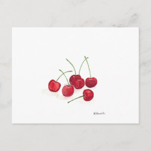 Carte Postale Fruits de cerises rouges Aquarelle Nourriture été 