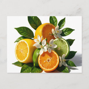 Carte Postale Fruits de Citrus Vibrants Fleurs Réalistes
