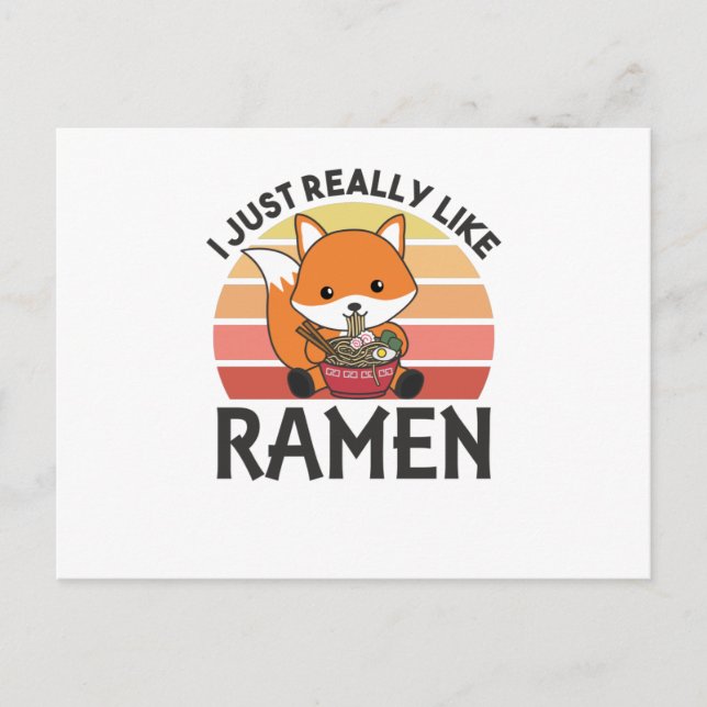 Carte Postale Fuchs J'aime vraiment les ramen sucrés et mignons  (Devant)