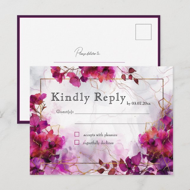 Carte Postale Fuchsia Enchantement : Aquarelle (Devant / Derrière)