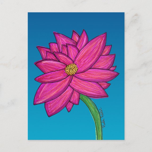 Carte Postale Fuchsia Pink Flower with blue background (Devant)