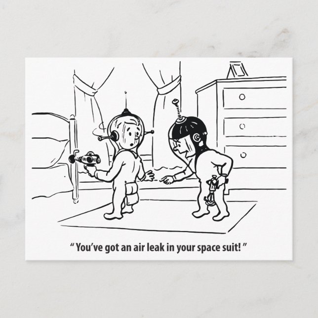 Carte Postale Fuite d'air dans la combinaison spatiale, humorist (Devant)