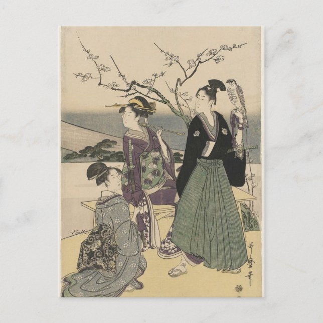 Carte Postale Fuji, faucon et aubergine (Utamaro) (Devant)