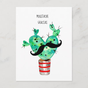 Carte Postale Fun Cactus Thank You Moustache