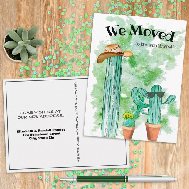 Carte Postale Fun Cactus We Moved Southwest Faire-part (Once you've made your move, this humorous postcard is ready for you to personalize and send. )