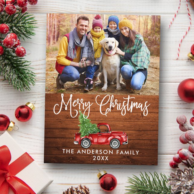 Carte Postale Fun Calliage Noël Bois Rouge Camion Photo (Customize to change your personalized text size or text style.)