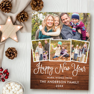 Carte Postale Fun Calligraphy Wood Joyeux Nouvel An 4 Photo