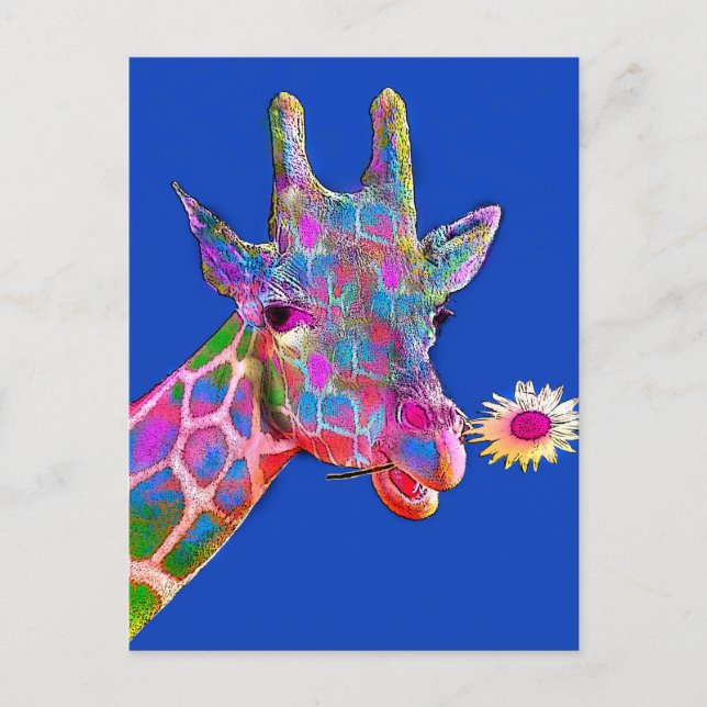 Carte Postale Fun Giraffe Tournesol Couleurs (Devant)