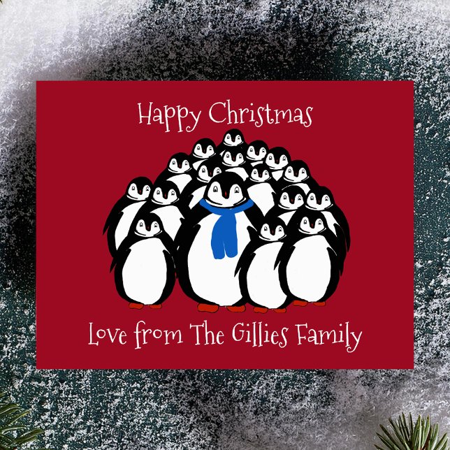 Carte postale Fun Penguin Family Christmas (Quirky Christmas cards 🐧🎄)
