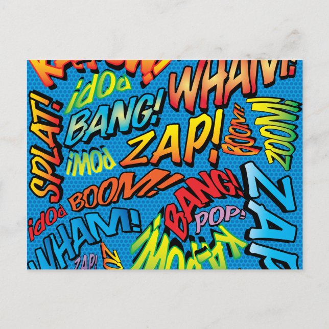 Carte Postale Fun Retro Comic Book pop Art Sounds (Devant)