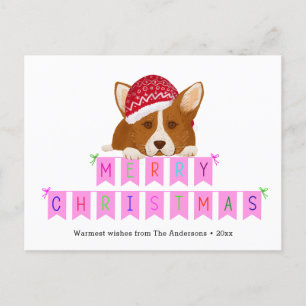 Carte Postale Fun rose bandeau de Noël Bannière Casquette rouge 